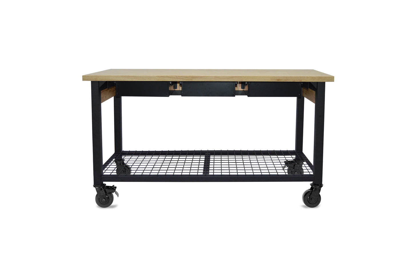 Rove 62" x 24" 3-Drawer Maple Rubberwood Mobile Workbench with Solid Wood Top